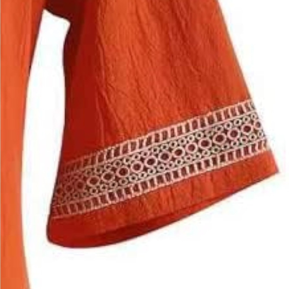 Final Sale! Orange Crinkle Cotton Dress with Lace Trim - Picture 5 of 8